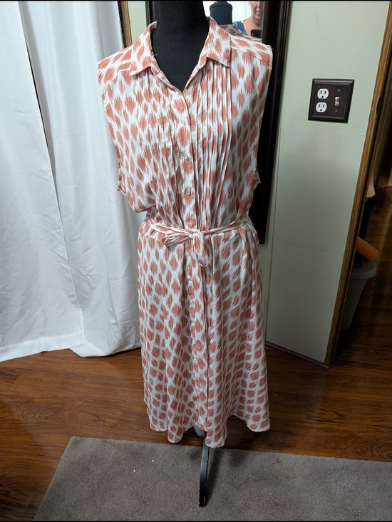 dip Dresses & Skirts - Dip Sleeveless Tie-Waist Shirt Dress in Dusty Coral Ikat-2X